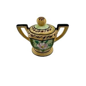 Vintage 1950s japanese Sugar Bowl Yellow with Rustic Pattern No Spoon